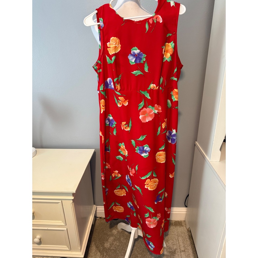 Kathie Lee Collection Red Floral Sleeveless Maxi Dress Size 12 Retro 90s Style